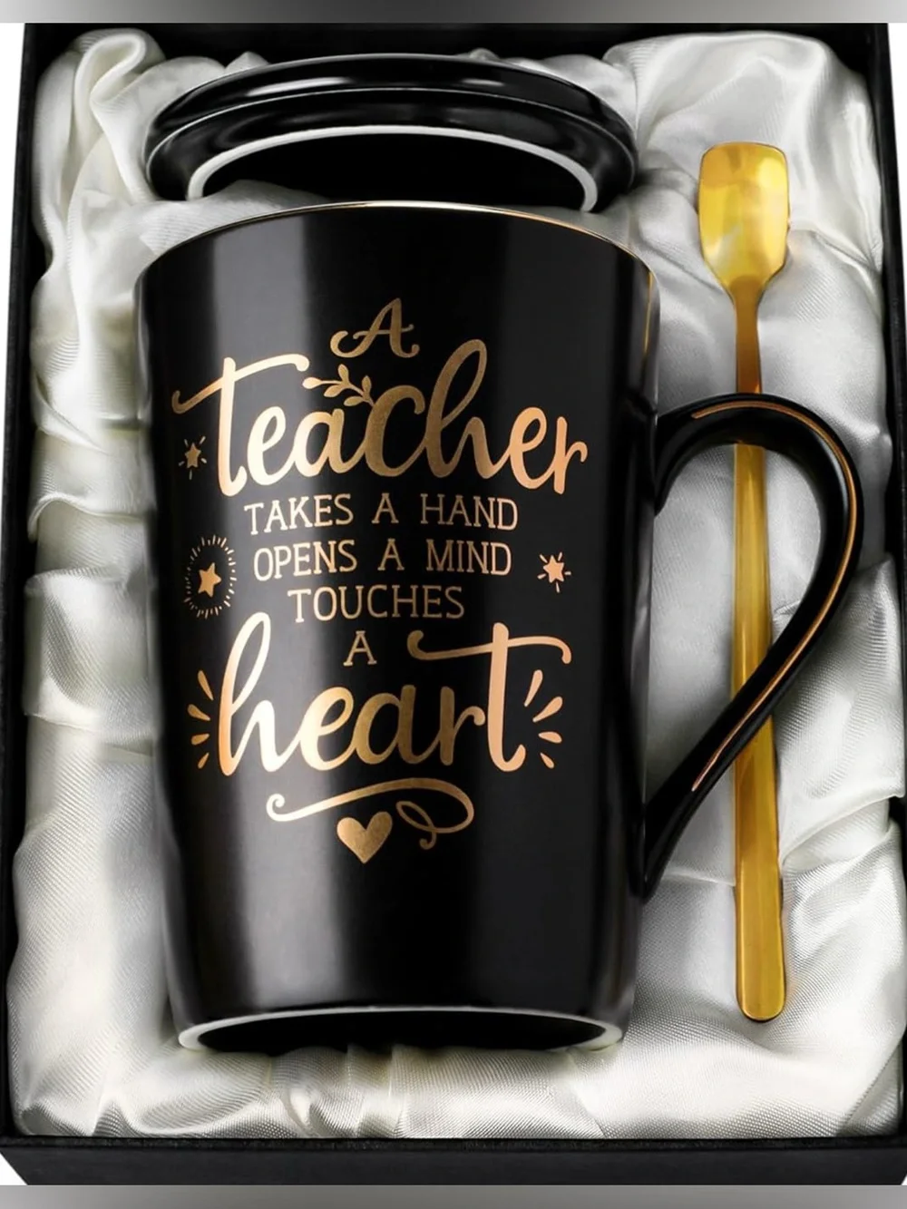 New in box Teacher Appreciation Black and Gold Ceramic Mug Gift Set
